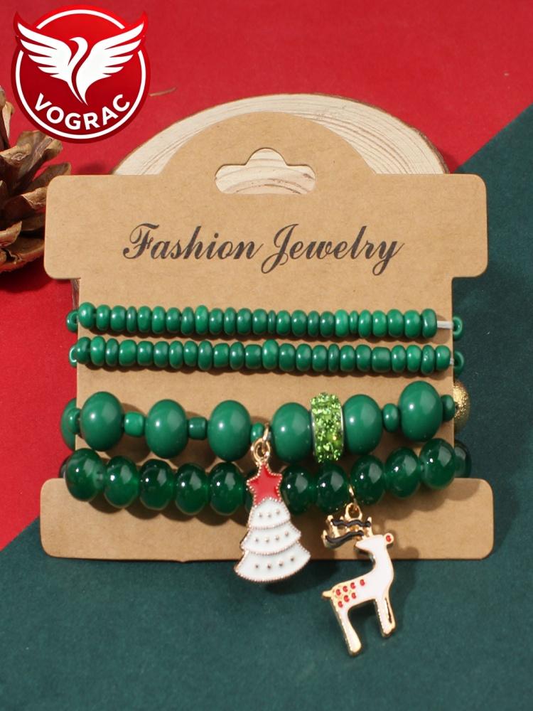 Weihnachtsserie Buntes Gewebtes Weihnachtsmann Schneemann Baum Elch Set Armband Damen Kinder Neujahrsparty Schmuck Geschenkarmband