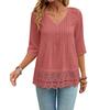 Women V-Neck Hem 45720 Sleeve Casual Shirt Jacquard Decor Solid Color