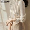 Spring Long Sleeve Shirt Elegant Style Elastic Ear Collar Loose French Shirt Top for Women