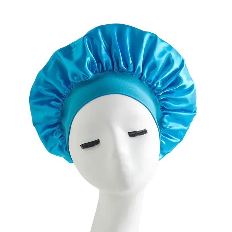 Satin Wide Brim Nightcap Silky Bonnet Hair Wrap for Sleeping Sleep Cap With Elastic Soft Band Styling Cap Hair Wrapping Caps