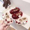 Children's Christmas-style Furry Shoes, Winter and New Year's Edition, Red Non-slip Warm Woolen Shoes for Small, Medium, and Large Children