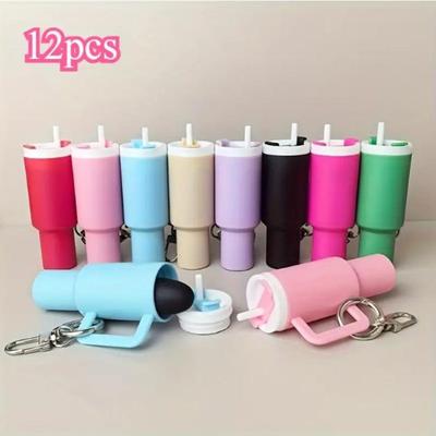 12 szt., Mini brelok do kluczy z pojemnikiem na napoje i wyjmowanym uchwytem na szminkę - Idealny do plecaków, na Wielkanoc, Dzień Matki. Przedstawia