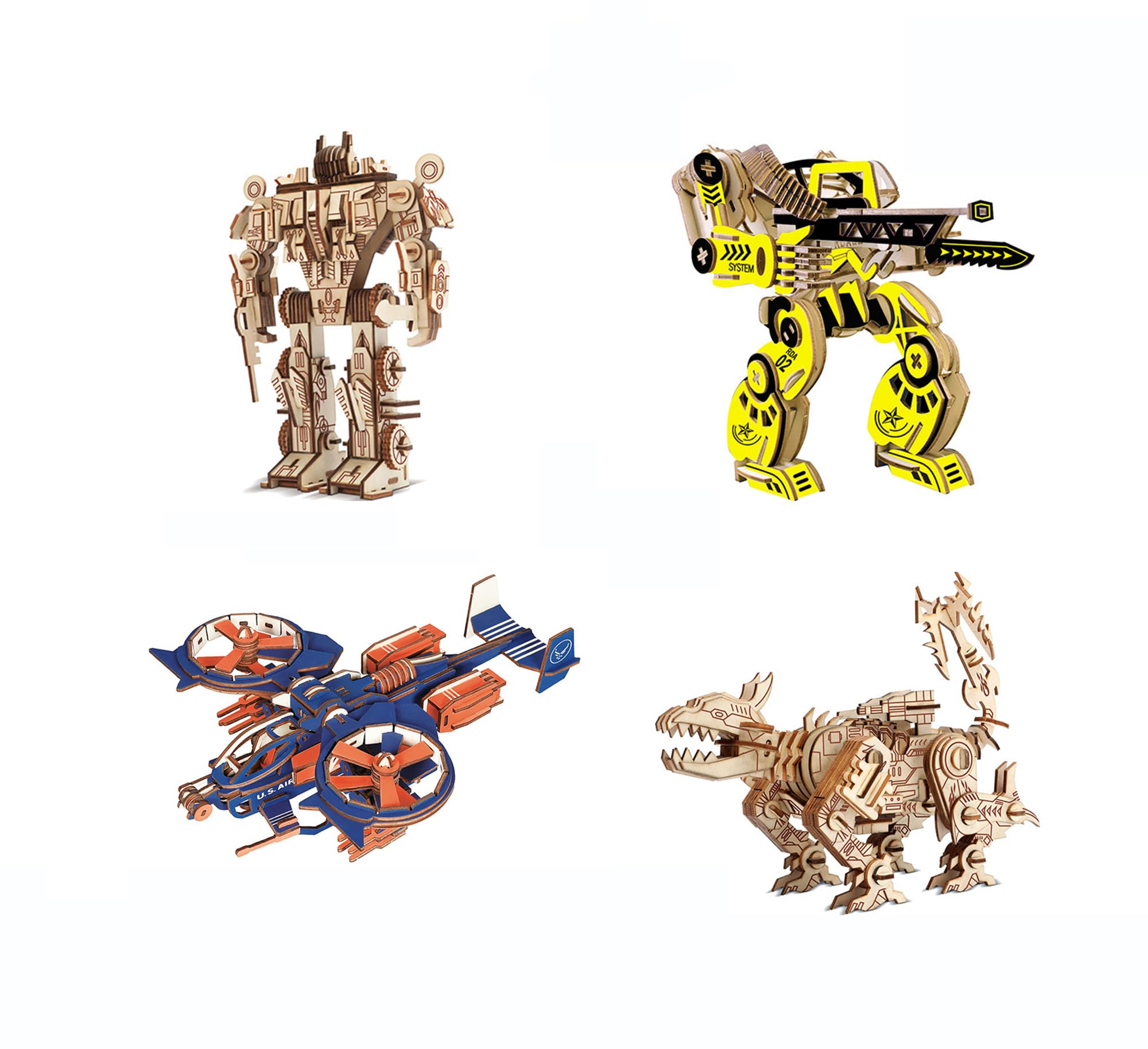 

[Хорошо в трех направлениях] 4 типа 3D деревянного пазла, игрушка-робот, деревянная модель, набор для рукоделия, 3D-пазл-робот