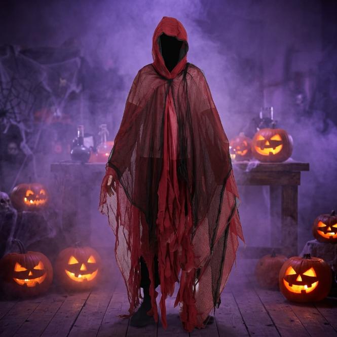 Gotischer Kapuzenumhang Zerfetzter Zombie Cosplay Kostüm Halloween Geisterrobe Gruselige Party Requisiten Tag der Toten Outfit