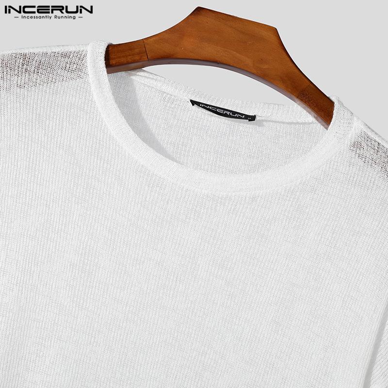 INCERUN Men Autumn Long Sleeve Thin Knitted Pullover Tops Undershirts