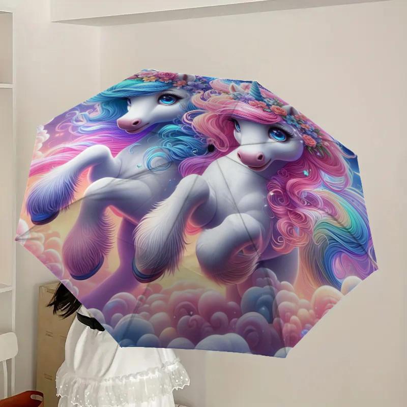 1 Stück Einhorn Fantasy Nachthimmel Regenschirm mit Kunststoffgriff, Geeignet für Alle Jahreszeiten Zuhause Reise Outdoor RegenschirmDD708
