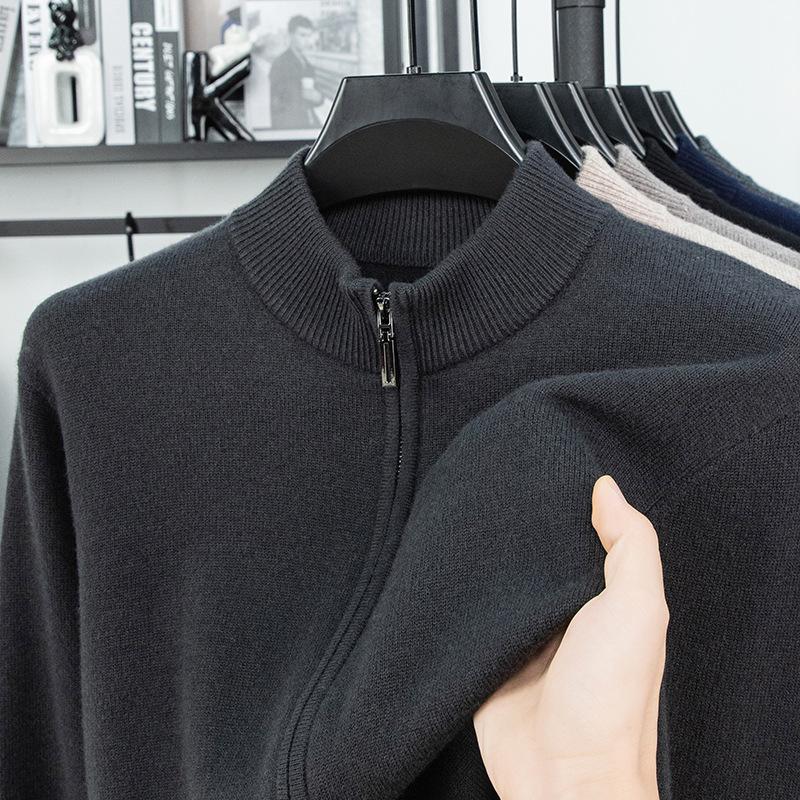 Men's 100% Pure Wool Thickened Cardigan Jacket - 600g High-End Zipper Sweater