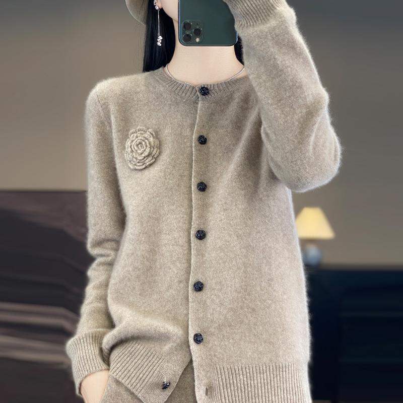 QingHe Cashmere Women's 30% Cashmere Cardigan - Soft & Warm Wool Blend Sweater