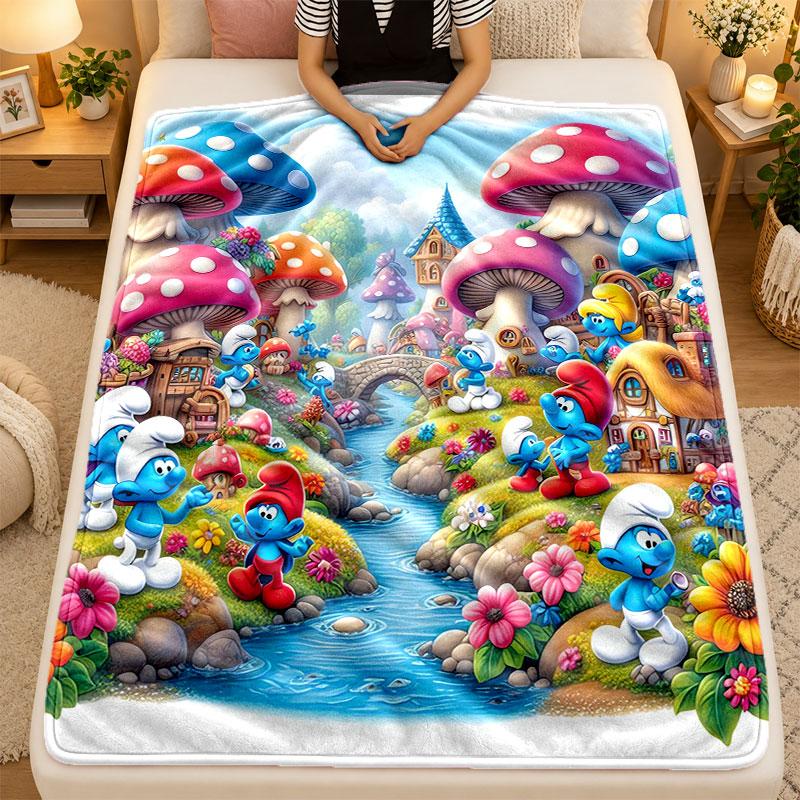 Flannel BlanketSmurfs cute Warm Soft Throw Blanket for Indoor Sofa Bed Living Room Use