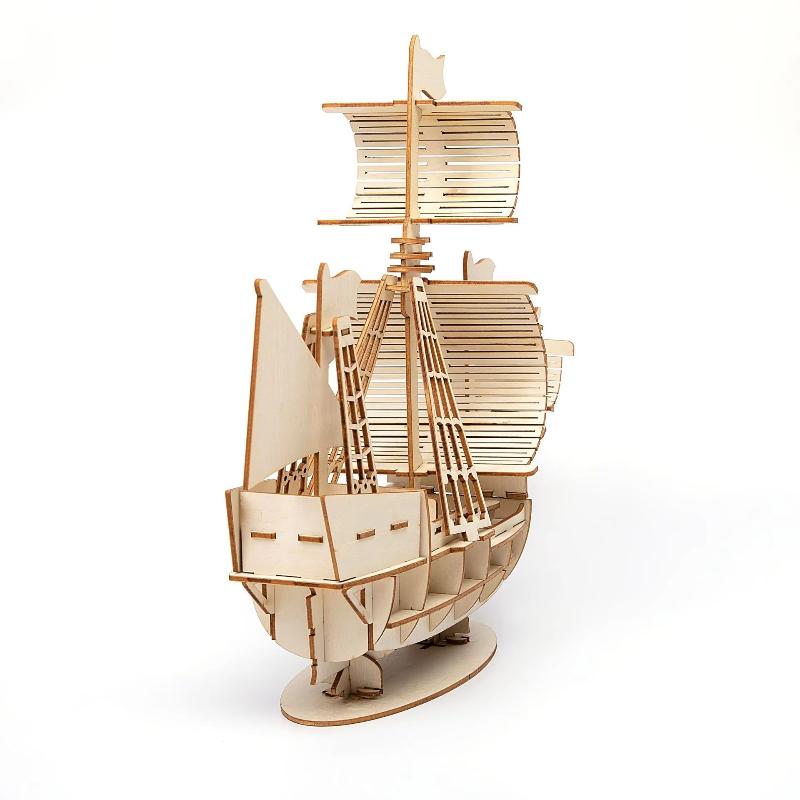 3D Sailboat Wooden Puzzle Assembly Model Puzzle DIY Wooden Crafts 3D Decor Puzzle Gifts for Adults Teens Desk Decoration
