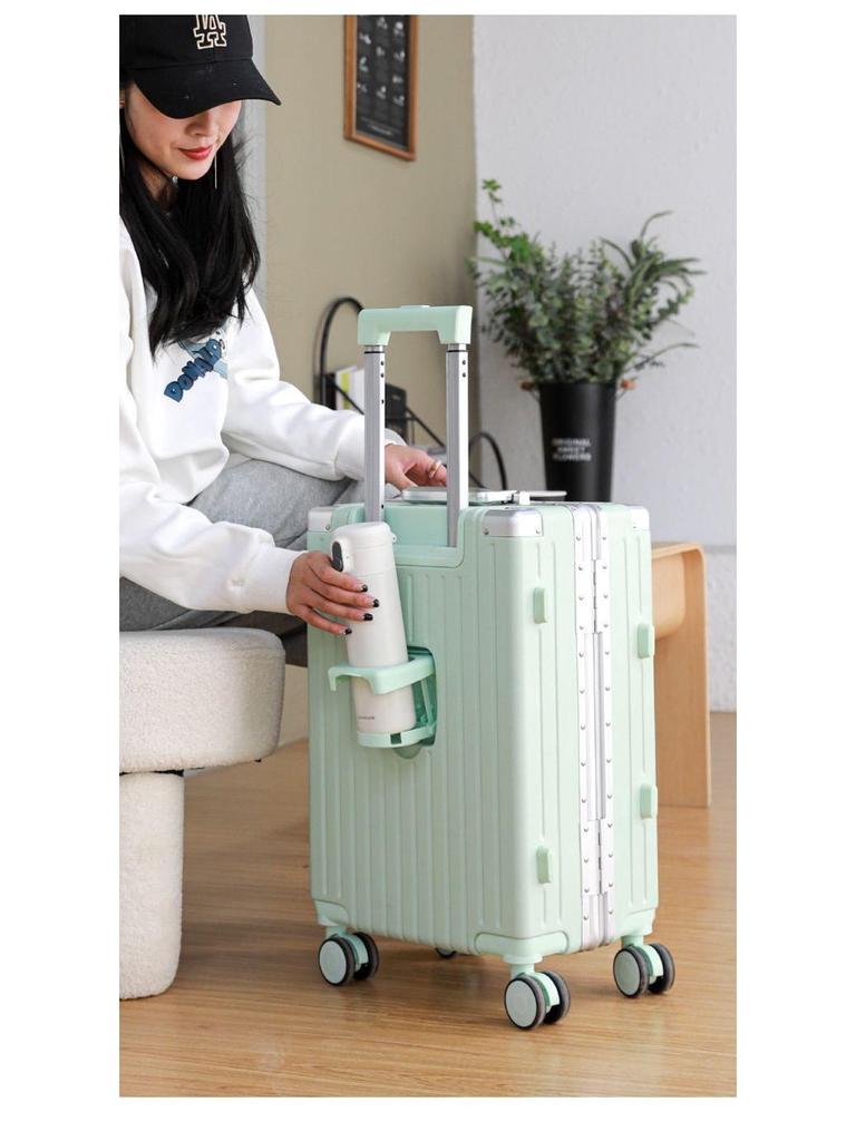 20-Inch Multifunctional Carry-on Suitcase with Durable Aluminum Frame, Rechargeable Feature & Cup Holder
