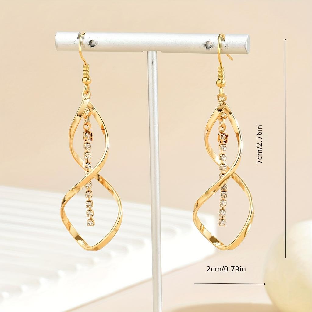 Women's Spiral Earrings - Elegant Interlocking Loop Design with Synthetic Gemstones, Suitable for Daily and Party Wear, Exquisite Metal Earrings