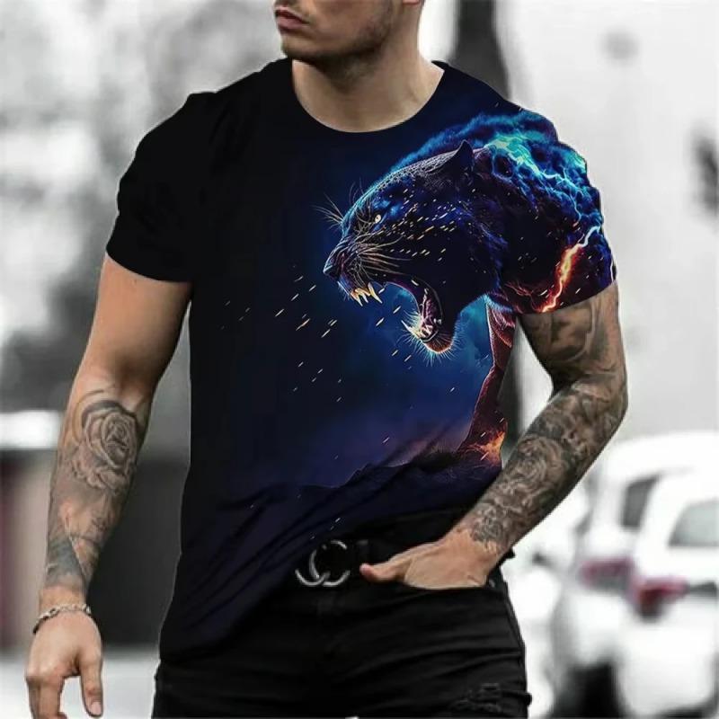 Men's T Shirt 3D Animal Graphic Tees Casual O-neck Short Sleeve Leopard Print Harajuku Streetwear Oversized Tops Clothing