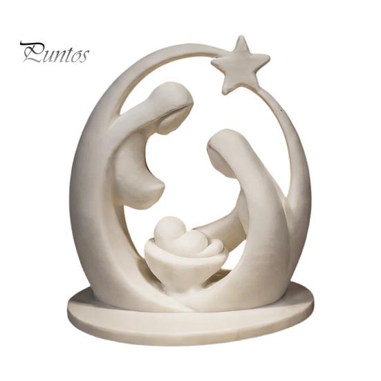 Fireplace Christmas Decor 3D Printed Holy Family Ornament, Abstract Crescent Sculpture with Matte White Home Ornament Star, Religious Desktop