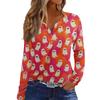 Women's Casual Long Sleeve T-Shirt with Halloween Print V-Neck Button for Parties