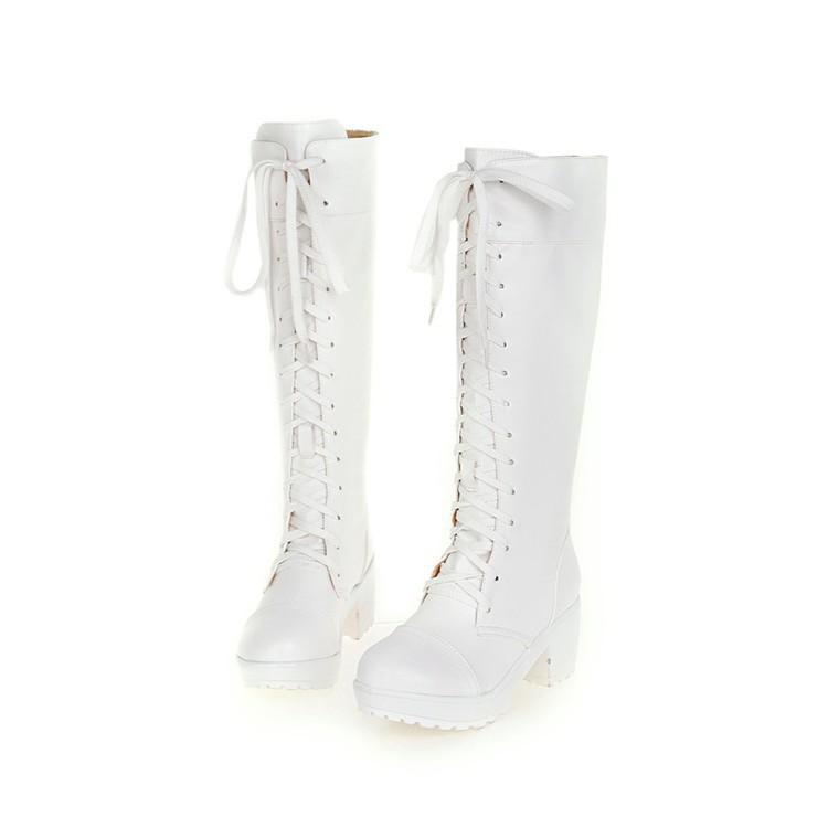 Trendy Women's High-Heeled Black Lace-Up Martin Boots - Autumn/Winter
