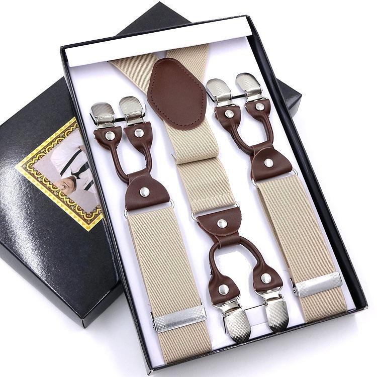 Men'S Six-Clip Suspender Belt Jacquard Strap 3.5 Six-Clip Printed Webbing Six-Clip Wide Strap Clip