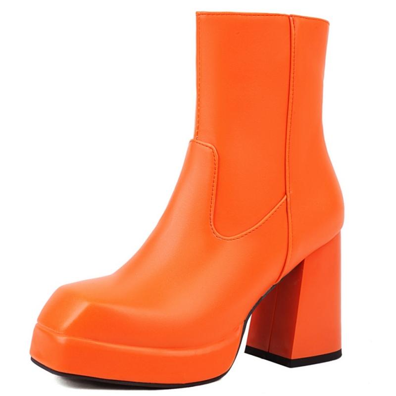 Mode 2024 Neue Damen Stiefeletten Plateau Weiß Schwarz Hohe Absätze Kurzer Stiefel Damen Herbst Winter Partyschuhe Damen Große Größe 45