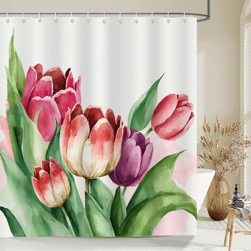 Flowers Bathroom Curtain With Hooks 3d Shower Curtains  Waterproof Print 180x240cm Polyester Cloth Bath Home Decoration Screen
