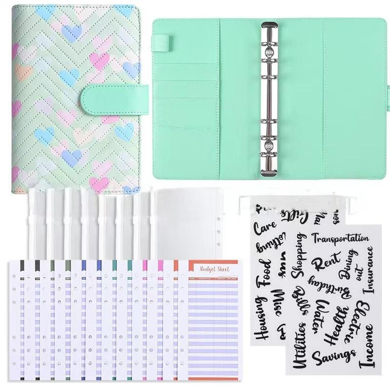 A6 PU-Leder Binder Economy 6-Ring Notizbuch, Stilvolles Design, Persönlicher Notizbuch-Binder Einband, Kann zur Aufbewahrung von Bargeld-Budget verwendet werden