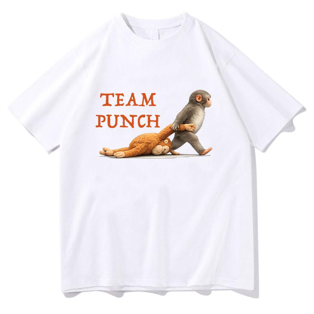 Monkey Punch Graphic T Shirts Baby Monkey Holding Plush Toy Clothing Animal Lover Cotton Tee Cute Cozy Unisex T-shirts Y2K