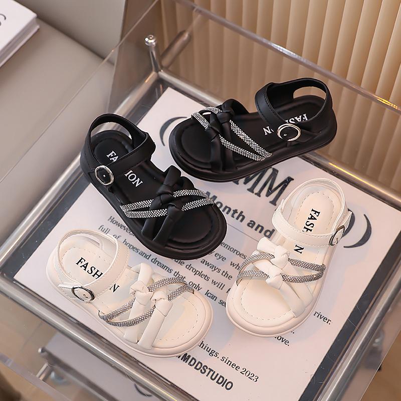 Mädchen Strandschuhe Weiche Sohle Rutschfest Kinder Prinzessinnenschuhe für Sommer Glänzende Pailletten 2025 Sommer Kinder Sandalen Offene Zehen Süß