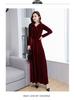 2025 Gold Velvet Long Slim Dress with Long Sleeves - Plus Size Women's Spring/Autumn Fashion