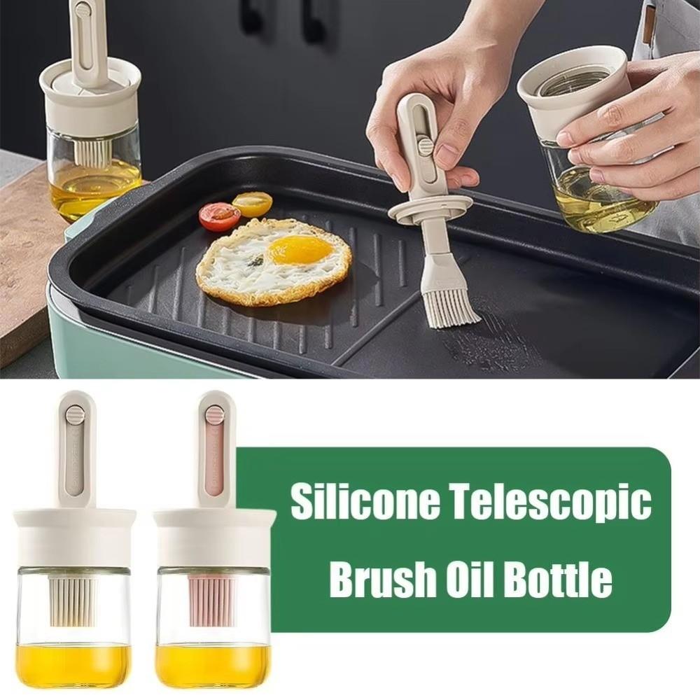 Retractable Oil Dispenser Heat-Resistant Oil Container Oil Jar with Built-in Oil Brush Household