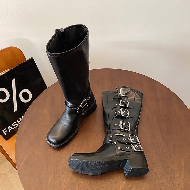 

Коричневые до колена толстый каблук нишевые ковбойские сапоги женские 2025 новый летний высокий западный облегающий рыцарские сапоги 35 чёрный