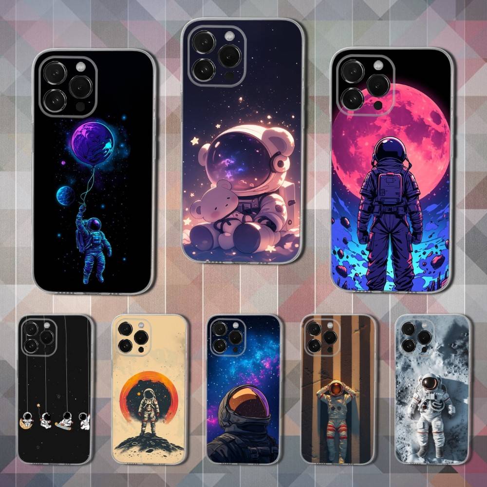 Cute Cartoon Astronaut Case For iPhone X,XS,SE,12,15,Pro,17,Plus,11,Max,13,XR,14,16,Mini,Transparent Soft Cover