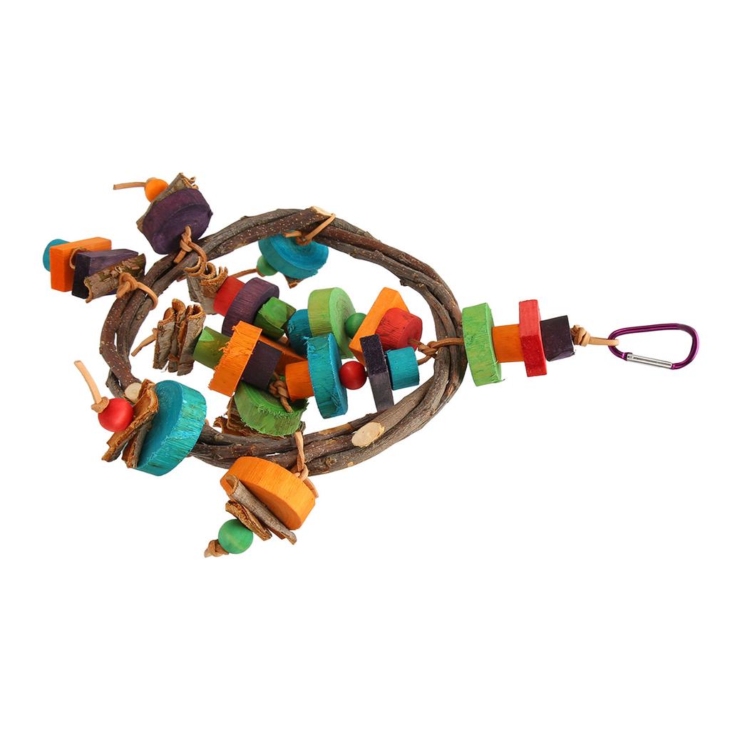 Bird Cage Hanging Ring Toys Fun Colorful Bite Resistance Wooden Parrot Chew Toys for Budgies