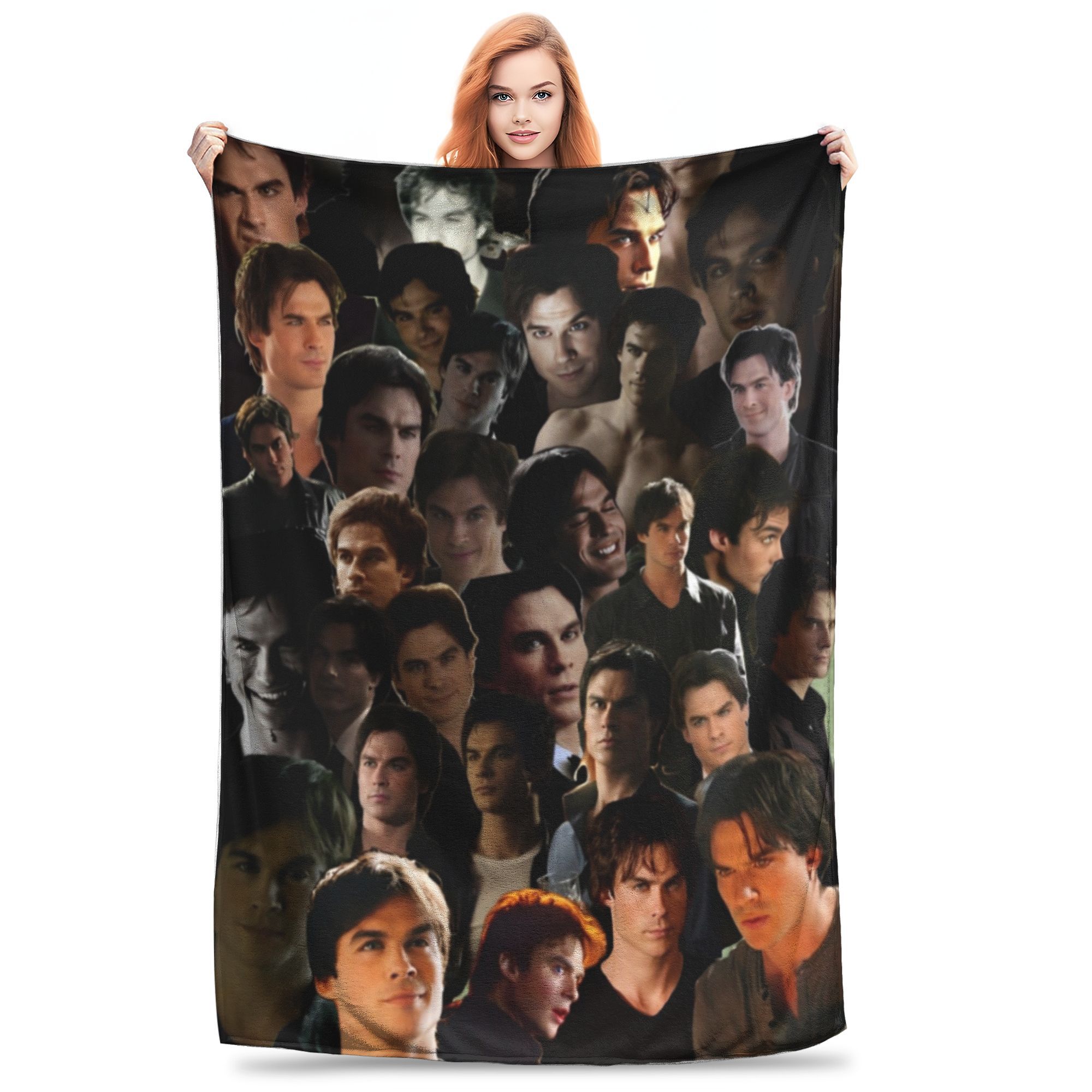 

The Vampire Diaries Damon Salvatore Flannel Blanket TV Series Funny Throw Blankets for Home 200x150cm Bedspread Warm 100x150cm