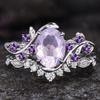 Gorgeous Women Rings Silver Color Round Flower Purple White Stone Rings Set Party Accessories Gift