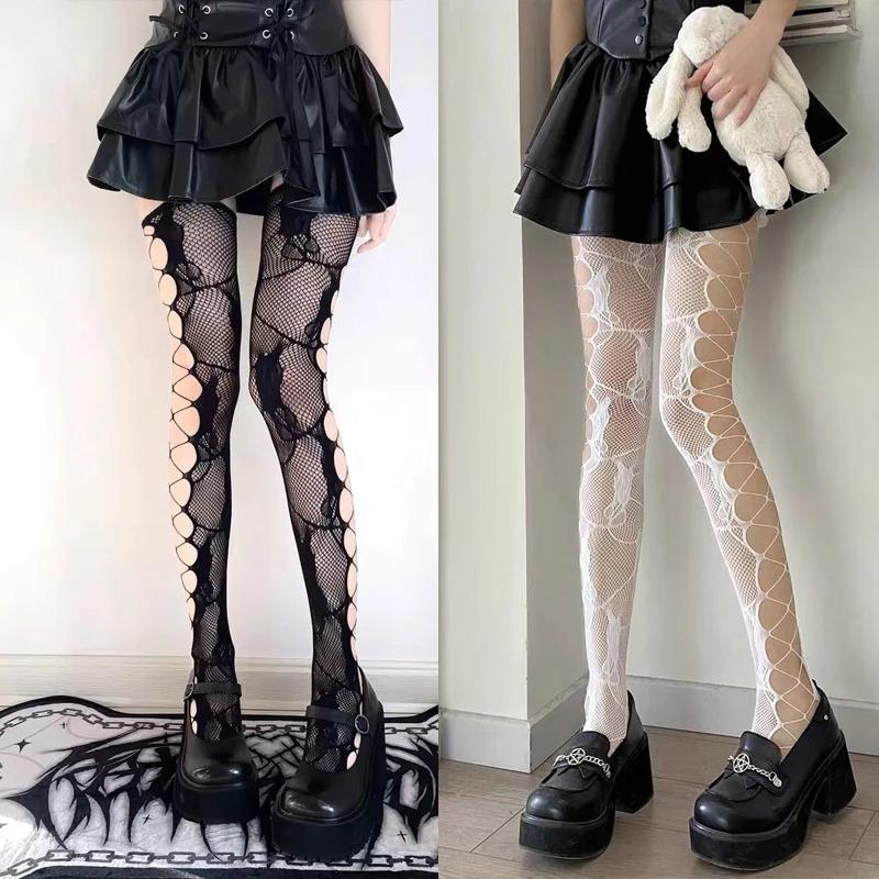 Women's Fishnet Stockings, Patterned High Waist Fishnet Tights, Fishnet Hollow Floral Thigh High Pantyhose