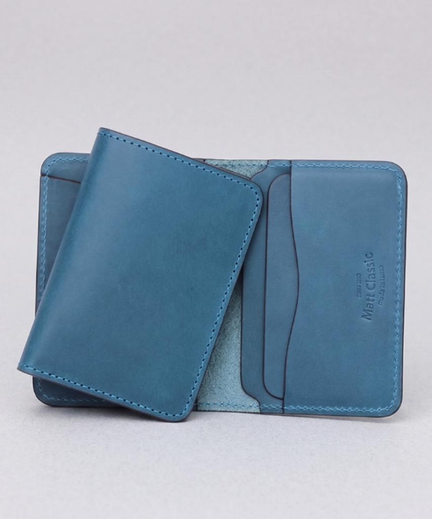 Matt Folding Full Grain Leather Business Card Holder Teal