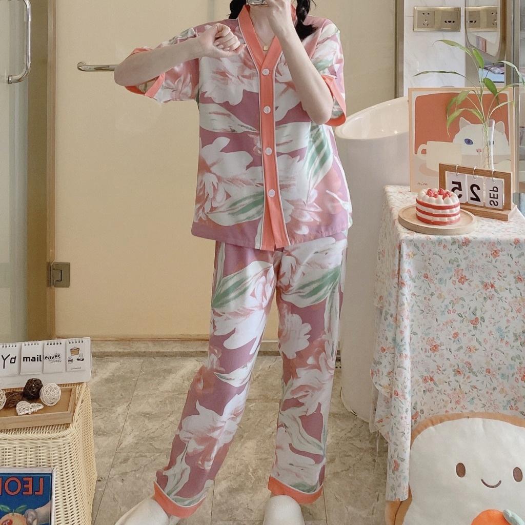 "Set de pijama pentru femei cu mânecă scurtă și decolteu în V - Bumbac Sweet Home & Îmbrăcăminte de exterior"