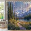 1Pc Extra Large Bath Curtain - Mountain Sunset Path Wildflower Trail Moonlit Lake Snowy Peaks Evergreen Forest Design - High-Qua