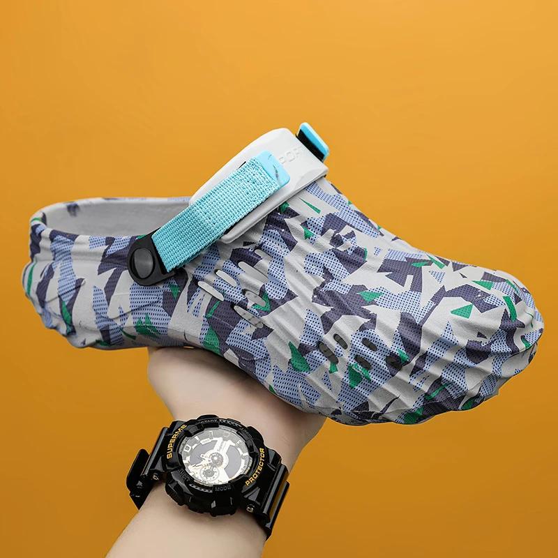 

Модные мужские тапочки Камуфляжная платформа Уличные летние клоги Обувь Женские пляжные сандалии Мужские Мягкие ЭВА Домашние тапочки для помещений Любитель Шлепанцы 40 синий