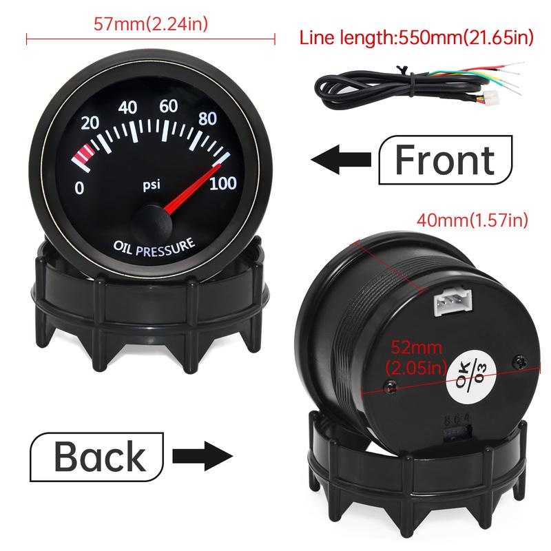 52mm Car Oil Pressure Gauge Sensors Modification 0-7 BAR PSI Oil Pressure Meters for Truck Car 12V Oil Press Sensor M10x1 NPT1/8