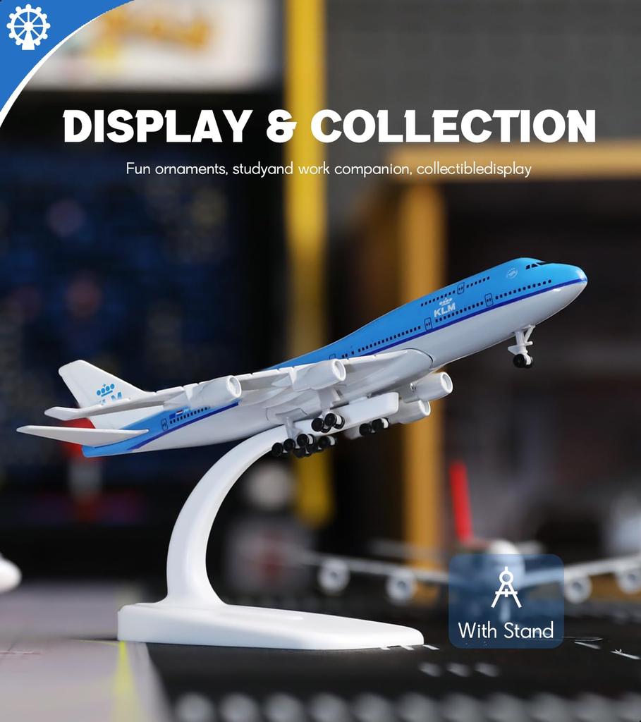 QIYUMOKE KLM 747 Flugzeugmodellbausatz Zusammengebautes Flugzeug mit Fahrwerk und Displayständer Größe für Erwachsene 1/400 (6 Zoll L) - -