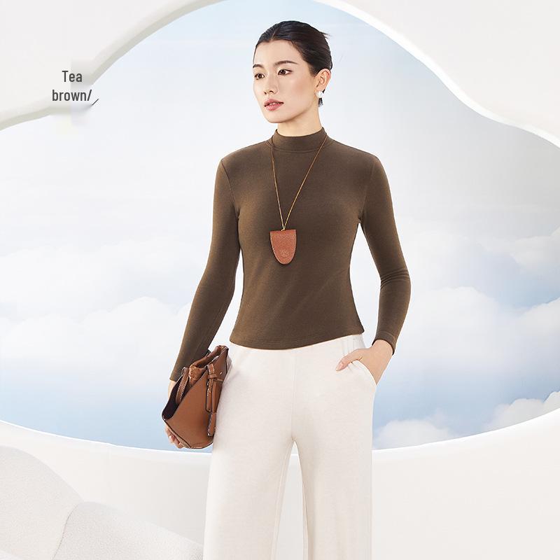 Autumn/Winter Tencel Wool Slim Fit Semi-High Neck Korean Style Warm Top