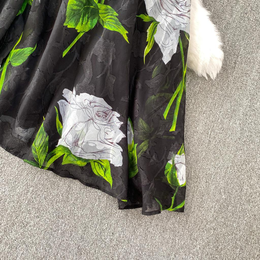 Francuski Styl Wakacyjny Super Wróżkowy Nadruk Klapa Długi Rękaw Sukienka Damska Wiosna Jesień Jednorzędowa Talia Rozkloszowana Elegancka