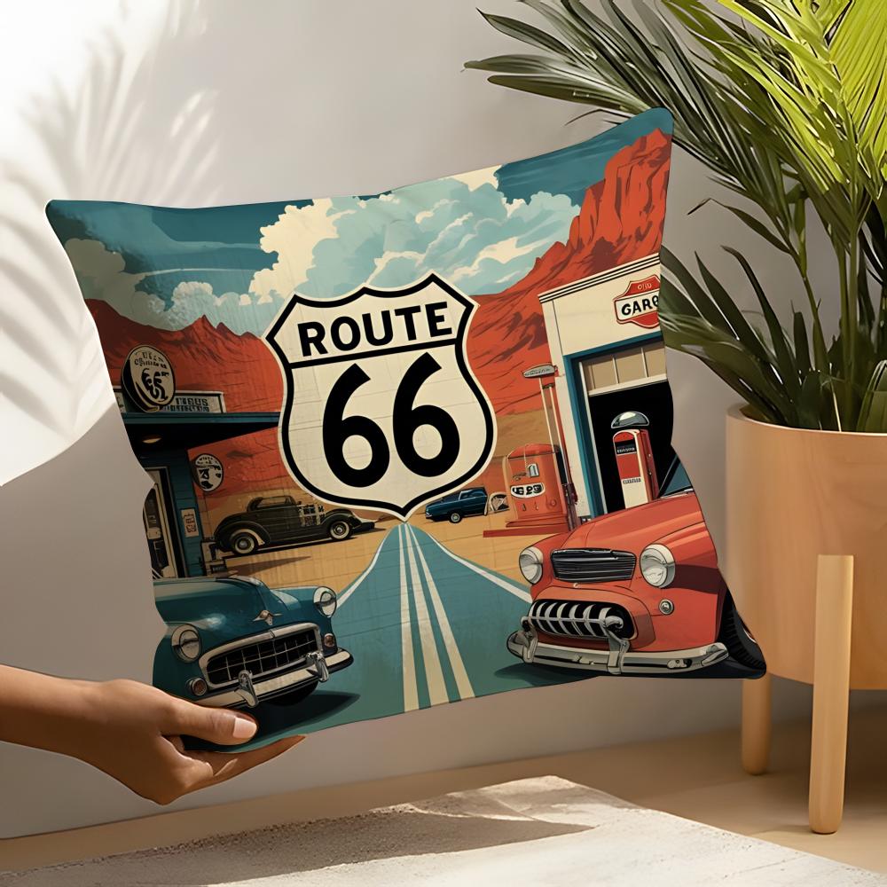 Travel Motorcycle Ride US Route Linen Cushion Covers For Decorative Sofa Home Pillows Case Car Chair Pillows Cases