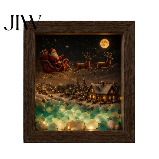 Winter Birthday Present Christmas Snowy Night Light Picture Frame, Vintage Wooden Frame 3D Mini Retro Wood Photo Landscape Lamp, Desktop Atmosphere