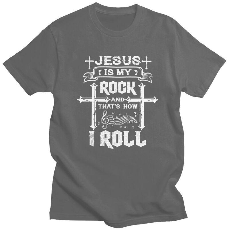 Custom Jesus Is My Rock And Roll Tshirt for Men Short Sleeve Casual T Shirt Cool Tshirt Pure Cotton Tee Gift