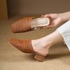 Woven hollow bag head half slippers women's new summer flat bottom square head fashion lazy cool slippers women's outer wear
