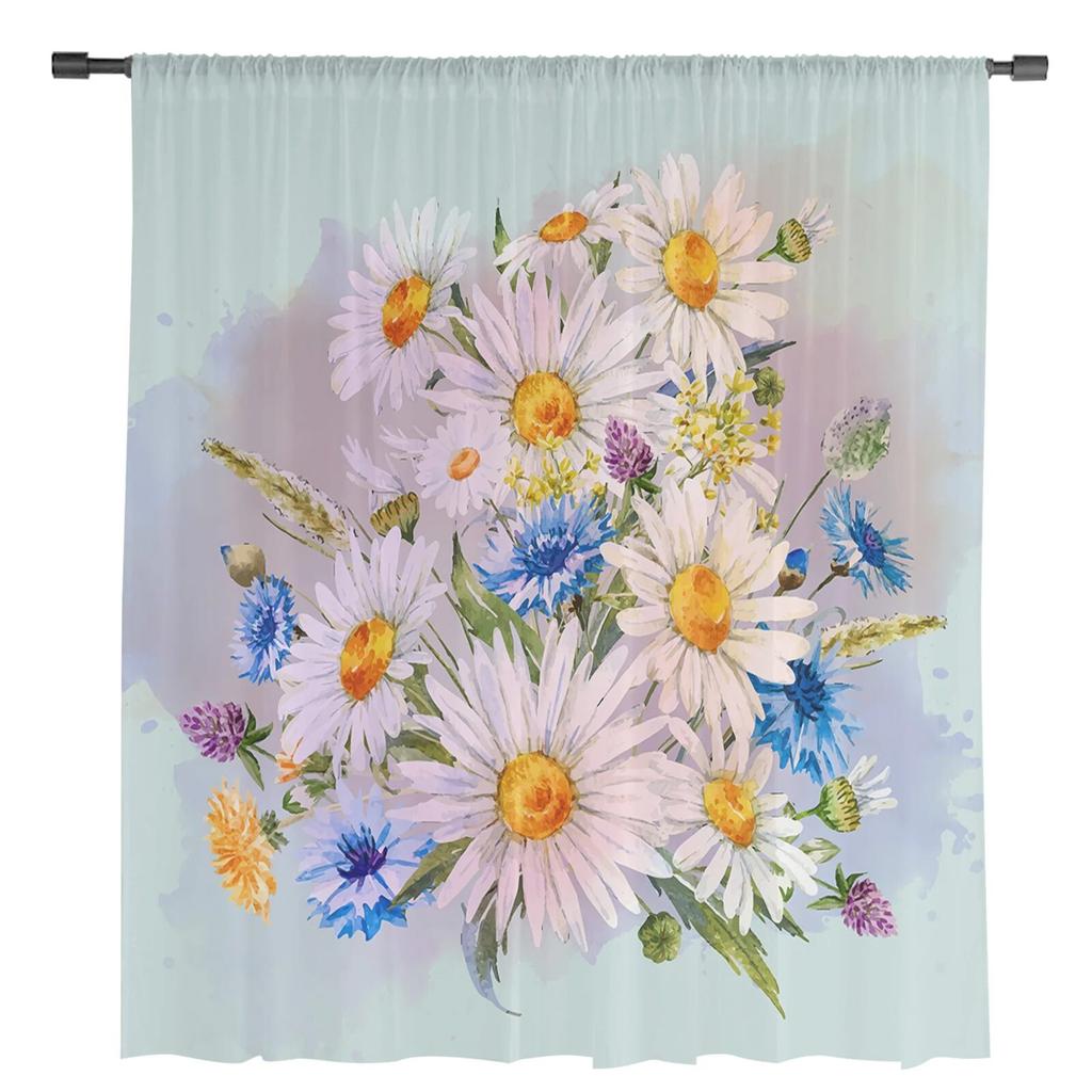 Kwiaty Stokrotki Minimalistyczne Przezroczyste Woalowe Zasłony Okienne Tiulowe Zasłony Dekoracja Salonu Balkonu Draperie