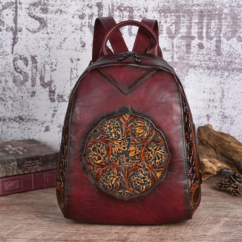 Retro Chinesischer Stil Geprägter Lässiger Reise-Rucksack mit großem Fassungsvermögen für Damen