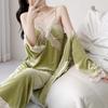 Golden Velvet Pajamas Women's Autumn and Winter Sexy Lace Suspender Trousers Pajamas Three-piece Set 1011 New Large-size Loungewear