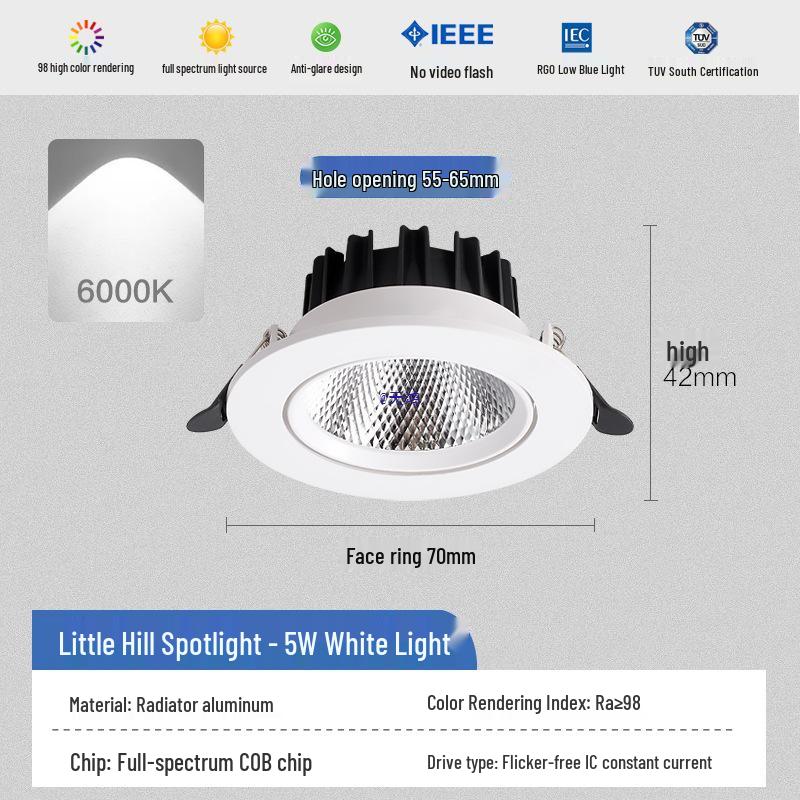 

Recessed Super Bright Spotlight Ceiling Light for Home and Commercial Use (Model 57152030) Anti-Glare Hill-5W Warm (5.5-6cm)